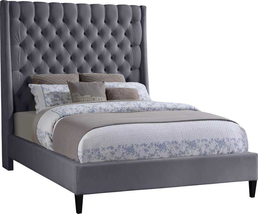 Fritz Grey Velvet Queen Bed - All Brands Furniture (NJ)