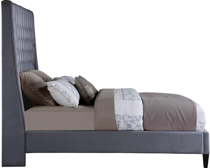 Fritz Grey Velvet Queen Bed - All Brands Furniture (NJ)