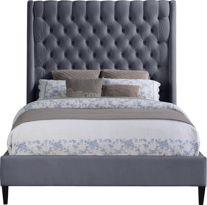 Fritz Grey Velvet Queen Bed - All Brands Furniture (NJ)
