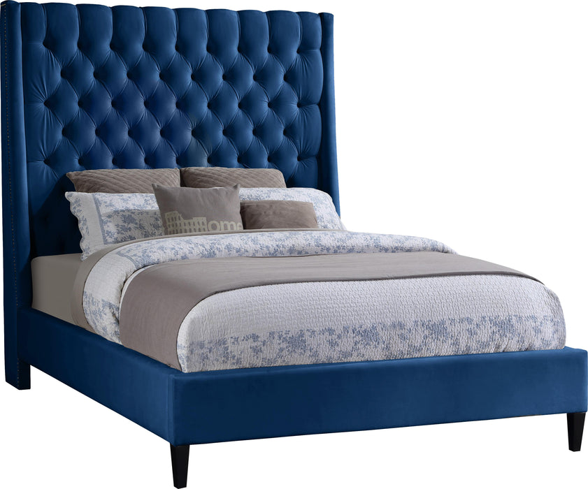 Fritz Navy Velvet King Bed - All Brands Furniture (NJ)