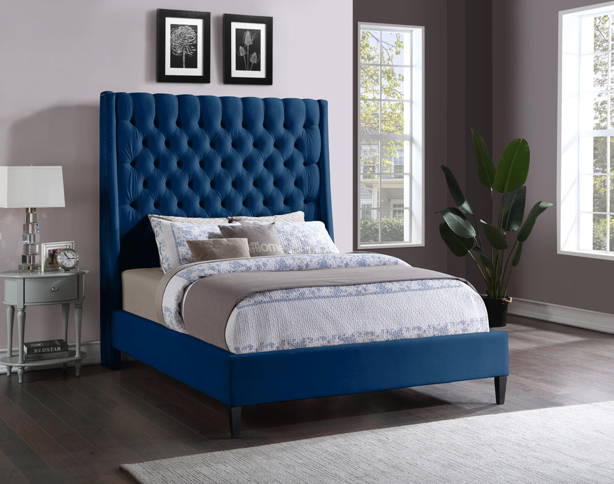 Fritz Navy Velvet King Bed - All Brands Furniture (NJ)