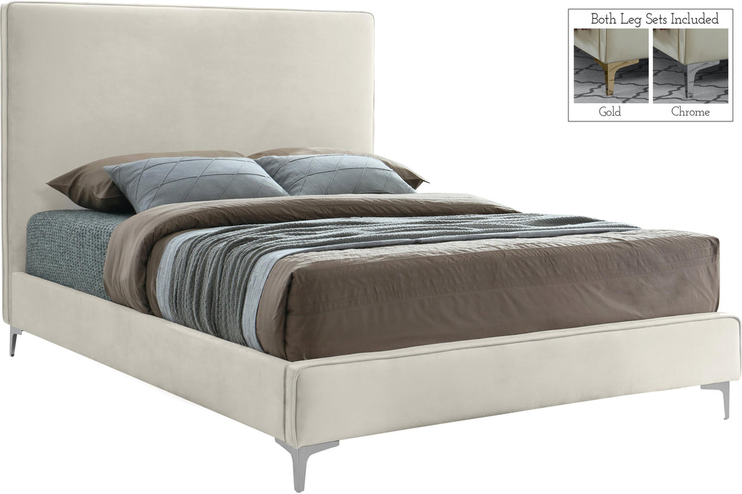 Geri Cream Velvet Queen Bed - All Brands Furniture (NJ)