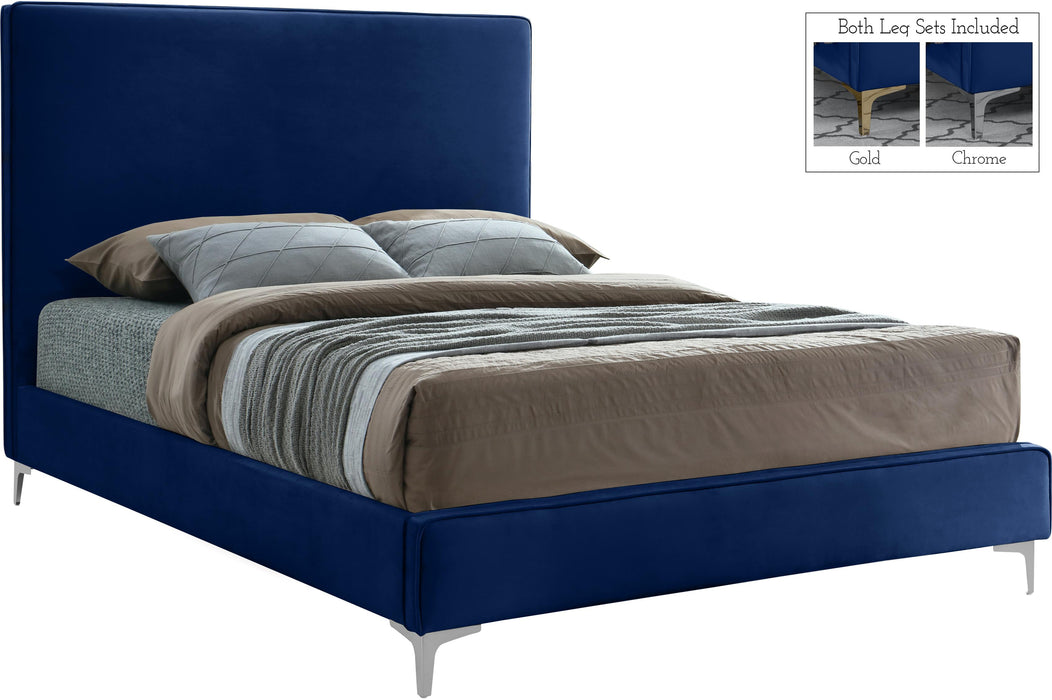Geri Navy Velvet Queen Bed - All Brands Furniture (NJ)