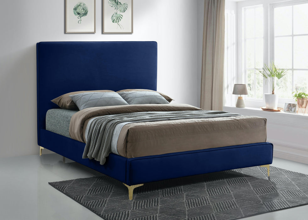 Geri Navy Velvet King Bed - All Brands Furniture (NJ)