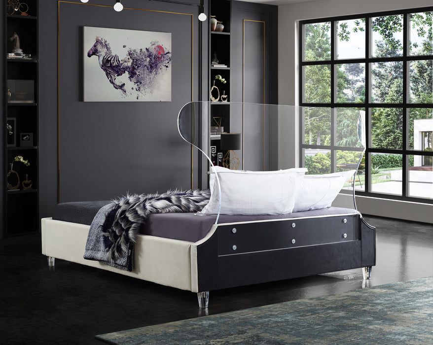 Ghost Cream Velvet Queen Bed - All Brands Furniture (NJ)