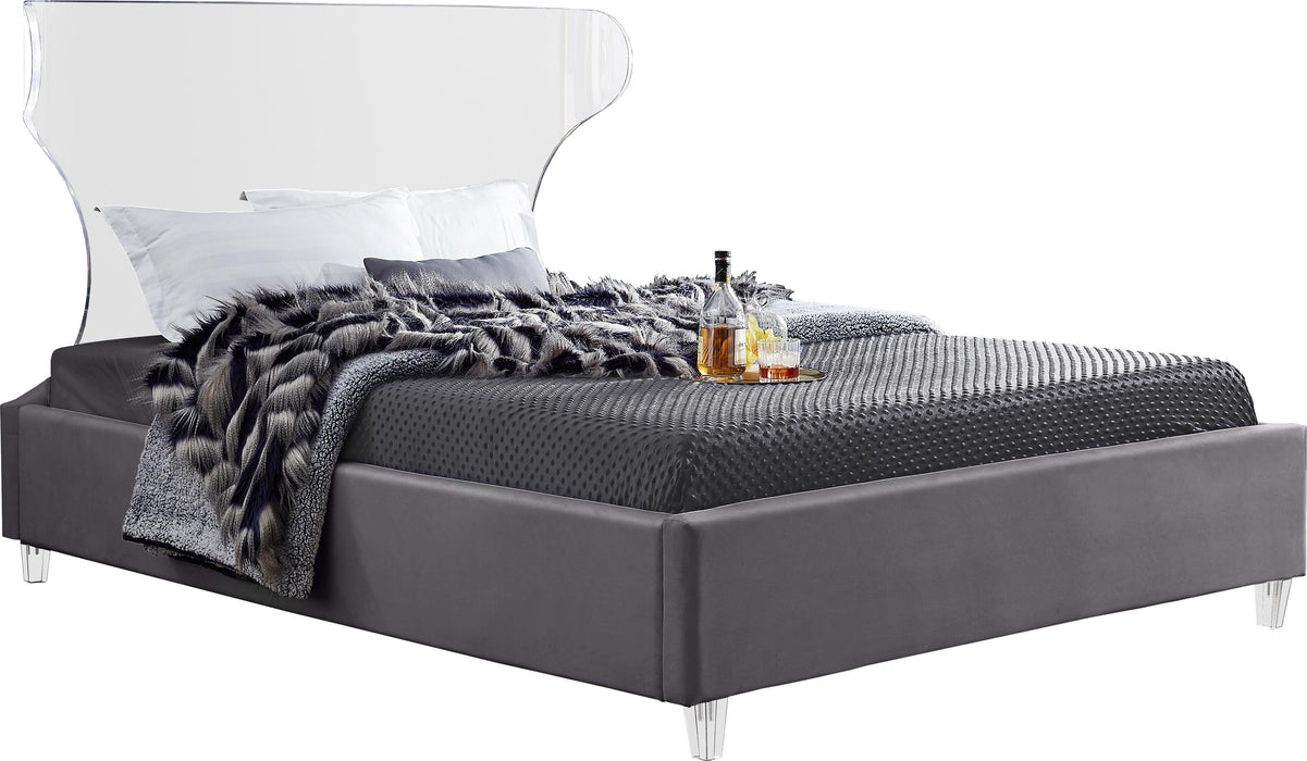 Ghost Grey Velvet King Bed - All Brands Furniture (NJ)