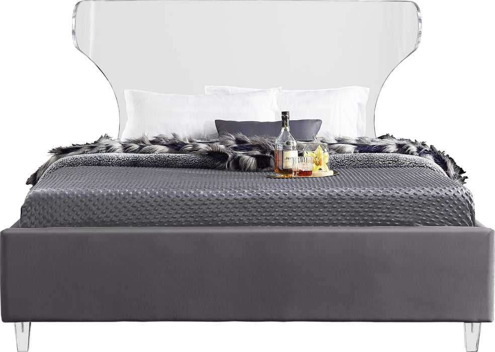 Ghost Grey Velvet King Bed - All Brands Furniture (NJ)