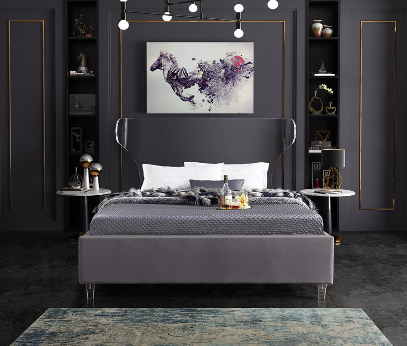Ghost Grey Velvet King Bed - All Brands Furniture (NJ)