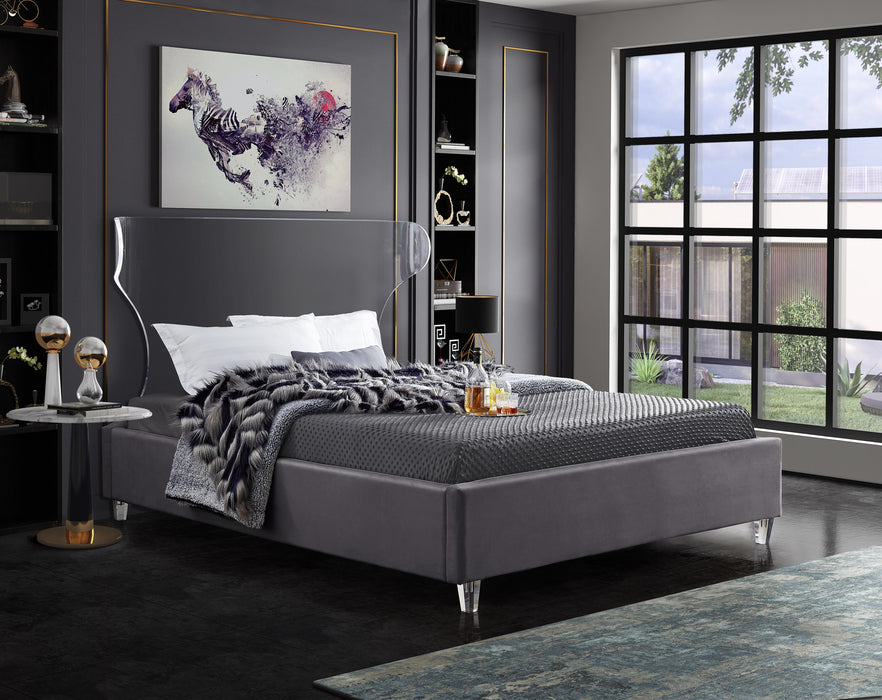 Ghost Grey Velvet King Bed - All Brands Furniture (NJ)