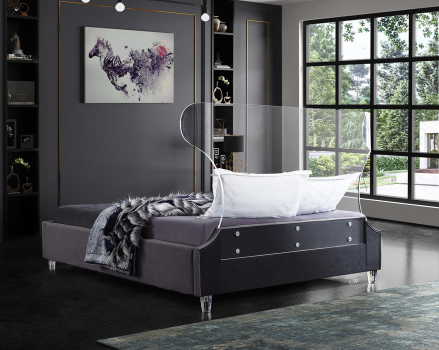 Ghost Grey Velvet King Bed - All Brands Furniture (NJ)