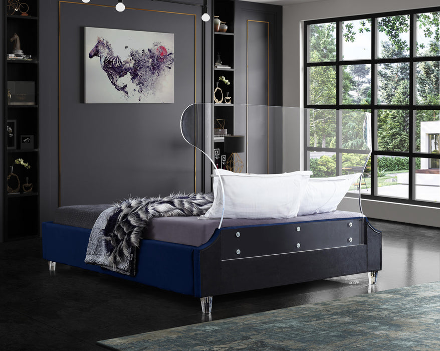 Ghost Navy Velvet Queen Bed - All Brands Furniture (NJ)