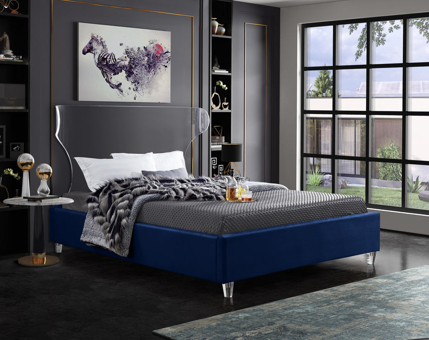 Ghost Navy Velvet Full Bed - All Brands Furniture (NJ)