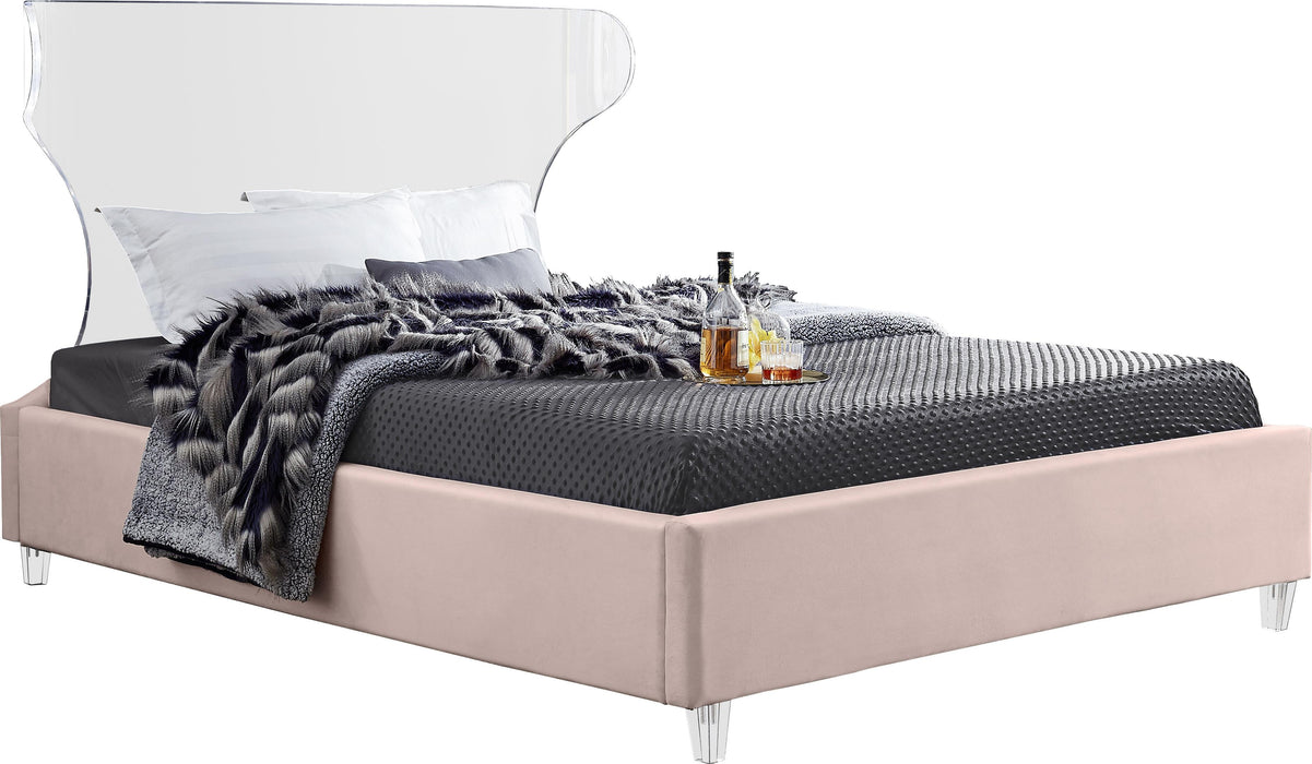 Ghost Pink Velvet Queen Bed - All Brands Furniture (NJ)
