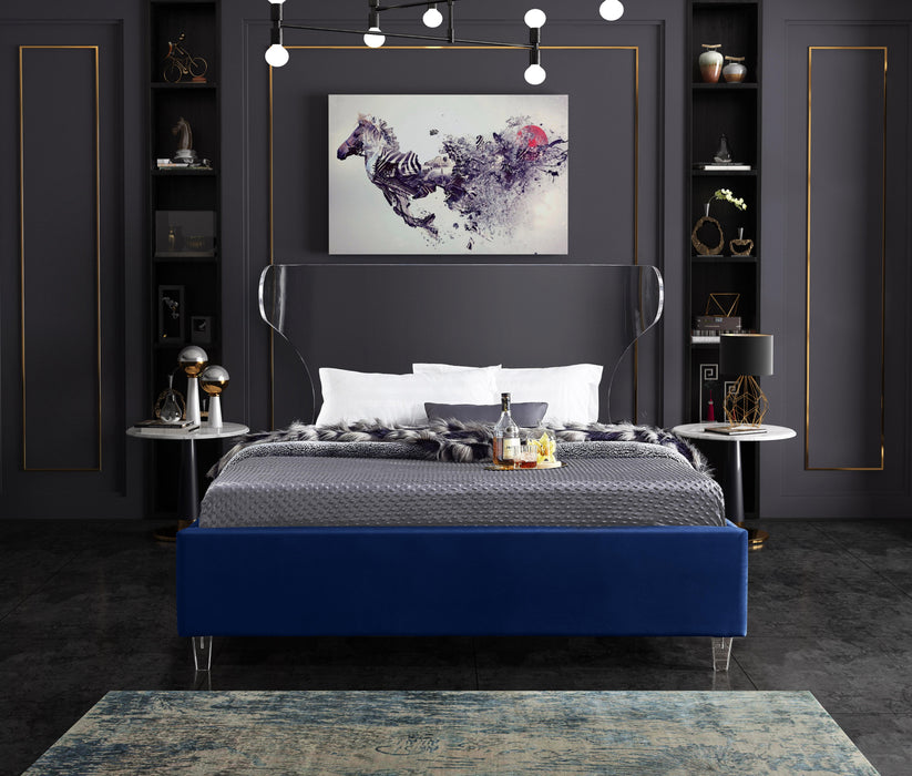 Ghost Navy Velvet Queen Bed - All Brands Furniture (NJ)