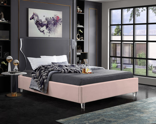 Ghost Pink Velvet King Bed - All Brands Furniture (NJ)