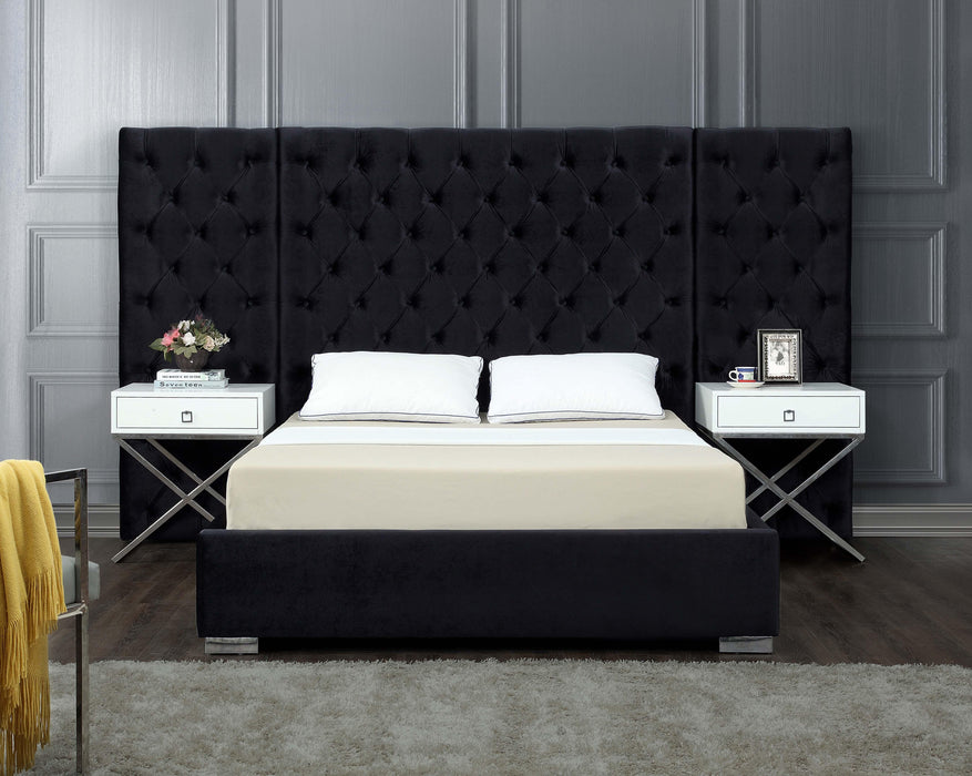 Grande Black Velvet Queen Bed (3 Boxes) - All Brands Furniture (NJ)