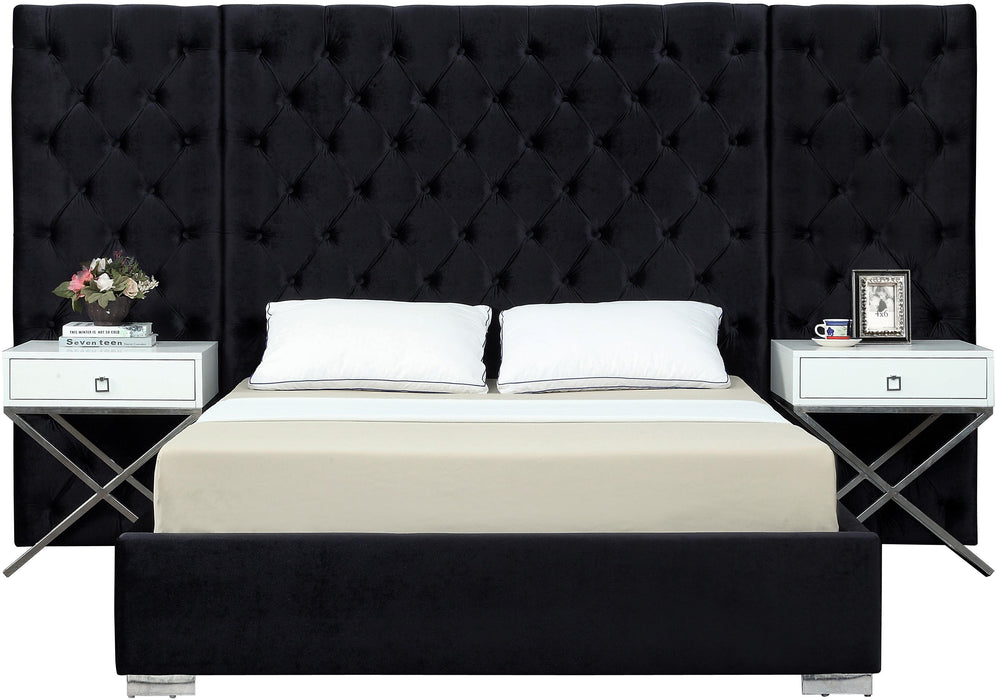 Grande Black Velvet Queen Bed (3 Boxes) - All Brands Furniture (NJ)