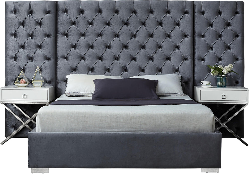 Grande Grey Velvet Queen Bed (3 Boxes) - All Brands Furniture (NJ)