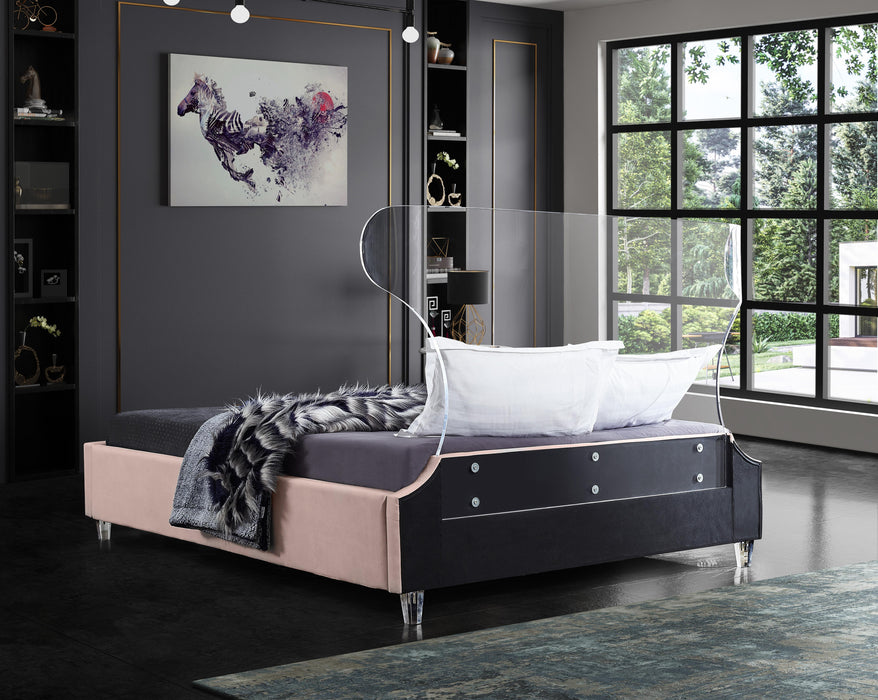 Ghost Pink Velvet Queen Bed - All Brands Furniture (NJ)