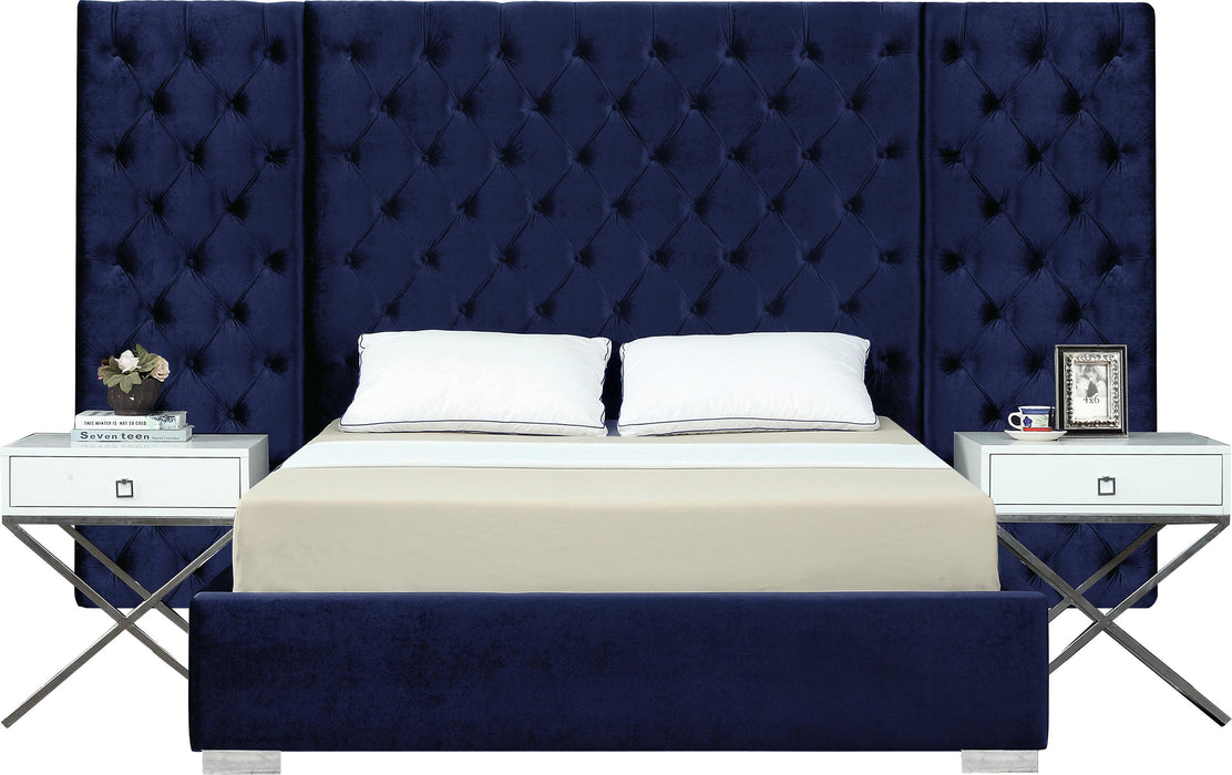 Grande Navy Velvet Queen Bed (3 Boxes) - All Brands Furniture (NJ)