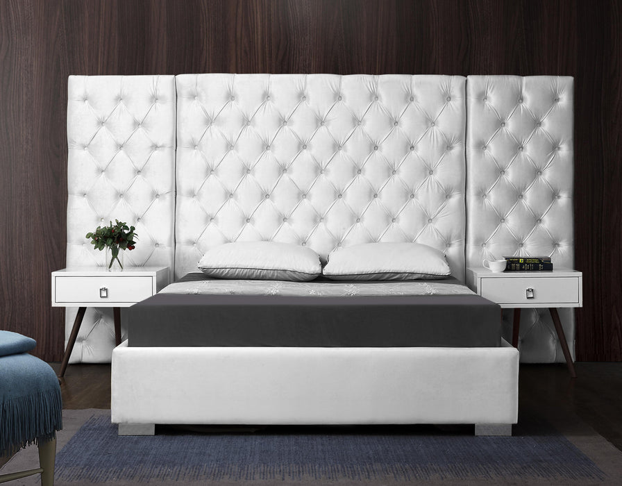 Grande White Velvet Queen Bed (3 Boxes) - All Brands Furniture (NJ)