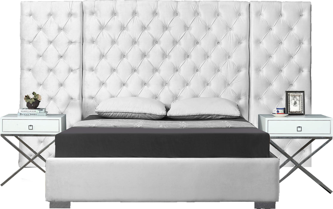 Grande White Velvet Queen Bed (3 Boxes) - All Brands Furniture (NJ)