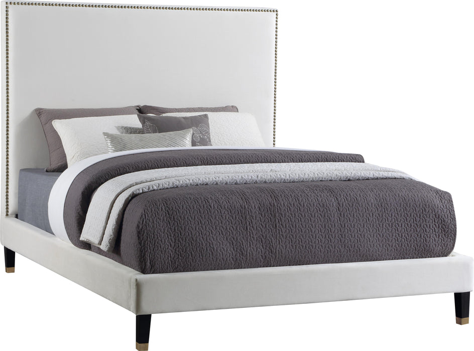 Harlie Cream Velvet Queen Bed - All Brands Furniture (NJ)