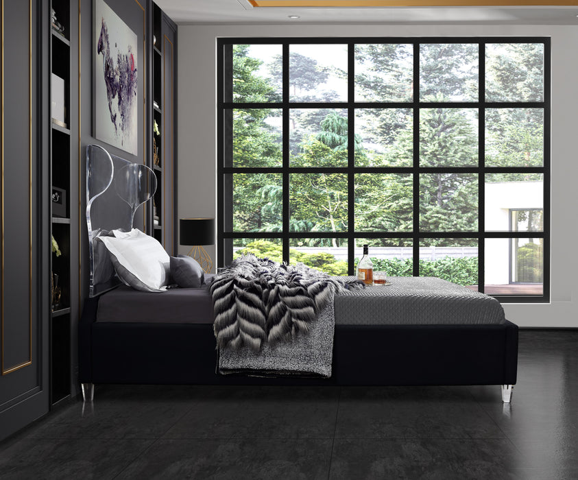 Ghost Black Velvet Queen Bed - All Brands Furniture (NJ)