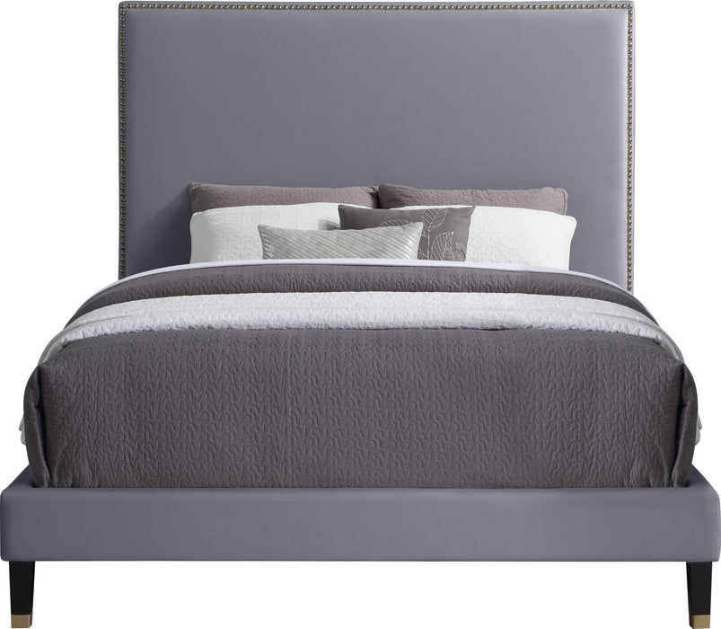 Harlie Grey Velvet Queen Bed - All Brands Furniture (NJ)