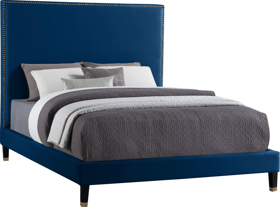 Harlie Navy Velvet King Bed - All Brands Furniture (NJ)