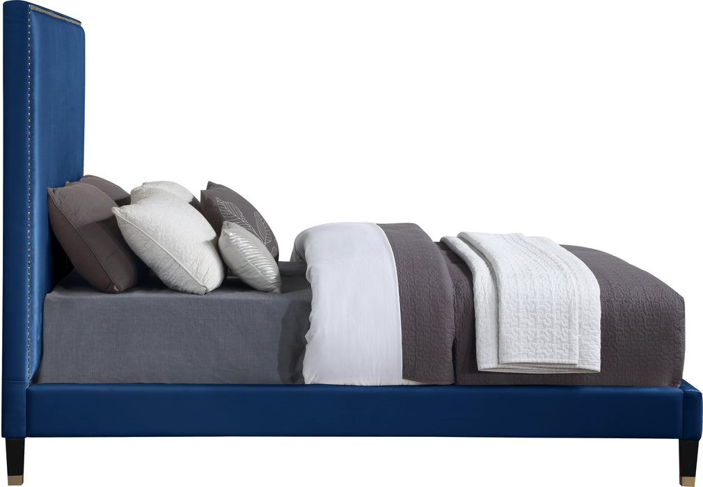 Harlie Navy Velvet King Bed - All Brands Furniture (NJ)
