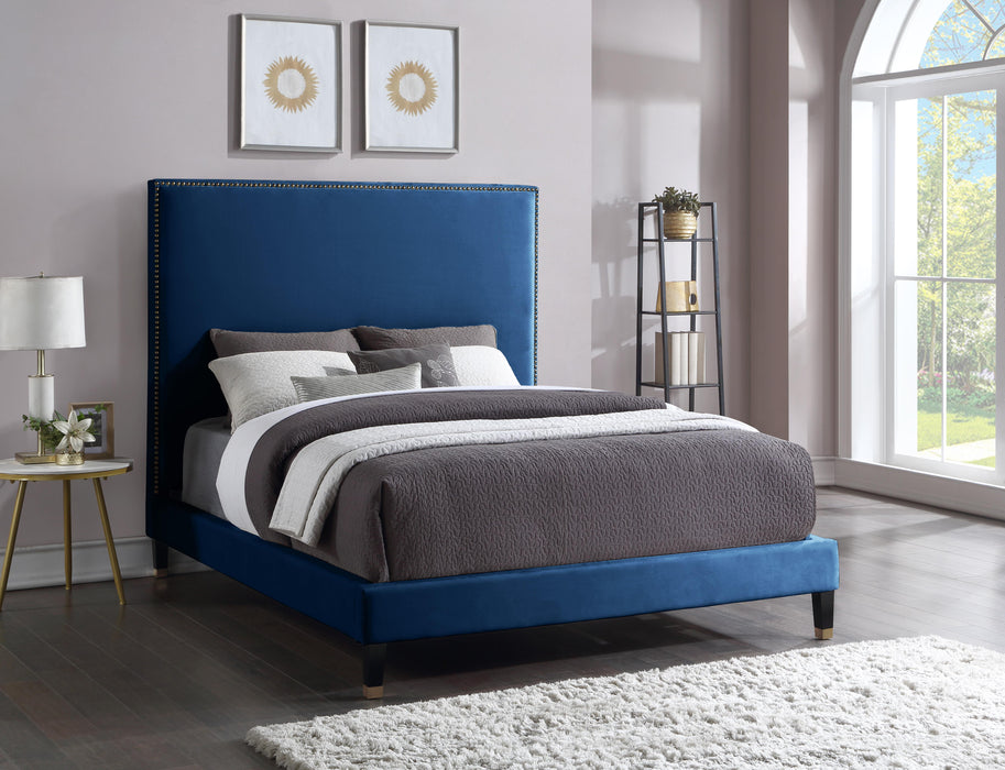 Harlie Navy Velvet King Bed - All Brands Furniture (NJ)