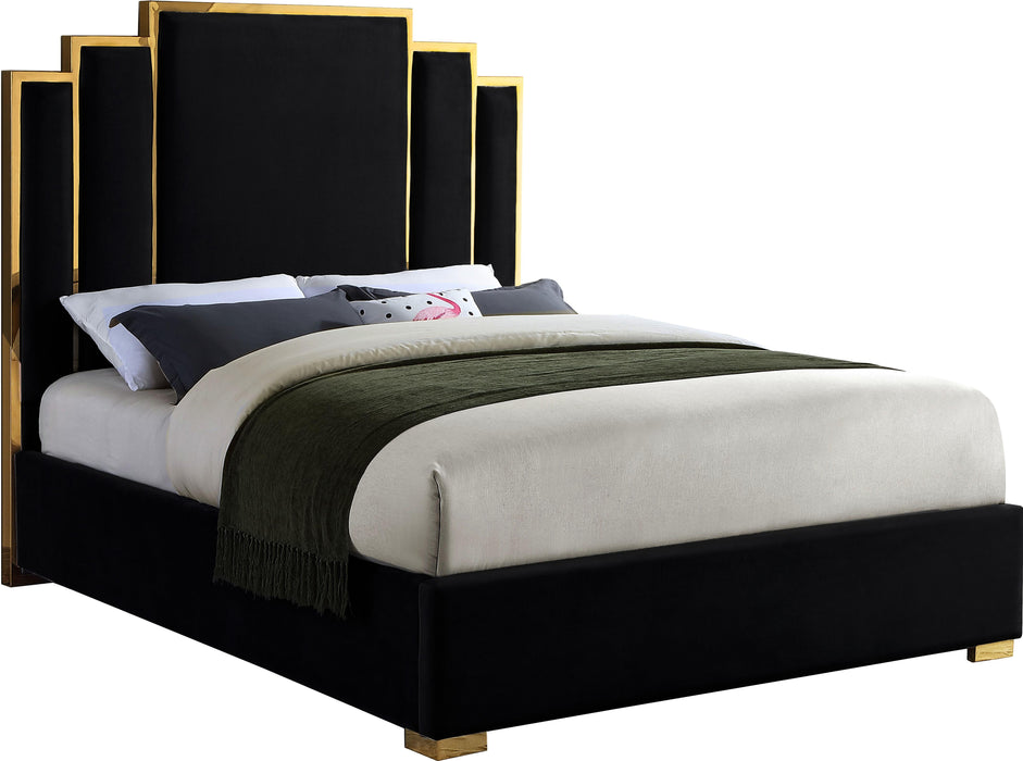 Hugo Black Velvet Queen Bed - All Brands Furniture (NJ)