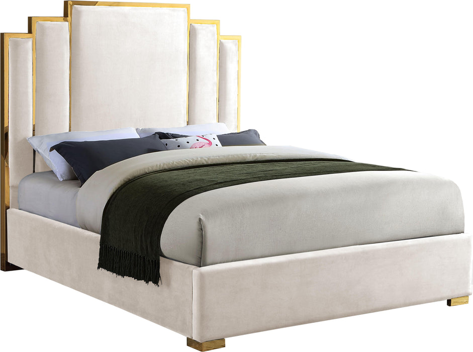 Hugo Cream Velvet Queen Bed - All Brands Furniture (NJ)