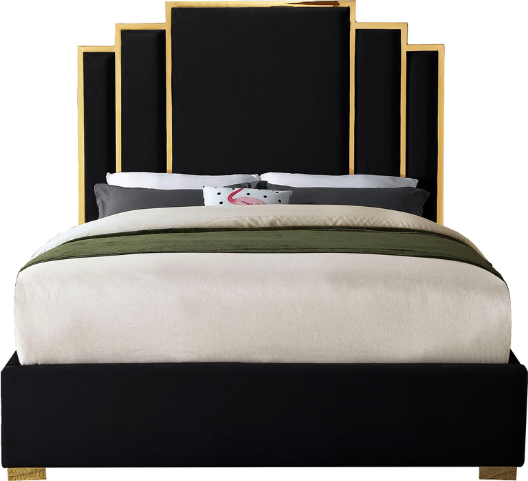 Hugo Black Velvet Queen Bed - All Brands Furniture (NJ)
