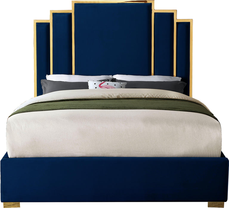 Hugo Navy Velvet Queen Bed - All Brands Furniture (NJ)