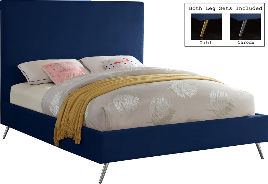 Jasmine Navy Velvet Queen Bed - All Brands Furniture (NJ)