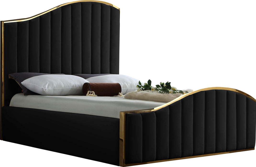 Jolie Black Velvet Queen Bed (3 Boxes) - All Brands Furniture (NJ)