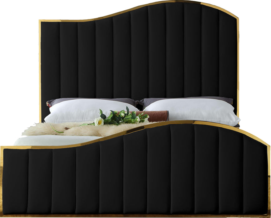 Jolie Black Velvet Queen Bed (3 Boxes) - All Brands Furniture (NJ)