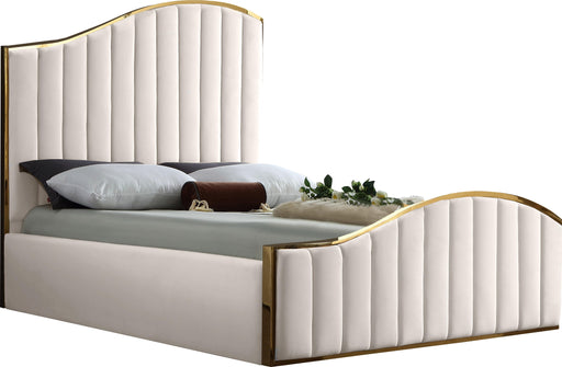 Jolie Cream Velvet Queen Bed (3 Boxes) - All Brands Furniture (NJ)