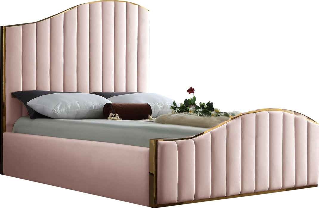 Jolie Pink Velvet Queen Bed (3 Boxes) - All Brands Furniture (NJ)