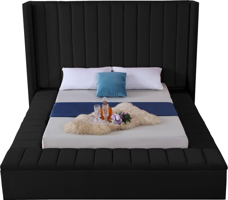 Kiki Black Velvet King Bed (3 Boxes) - All Brands Furniture (NJ)