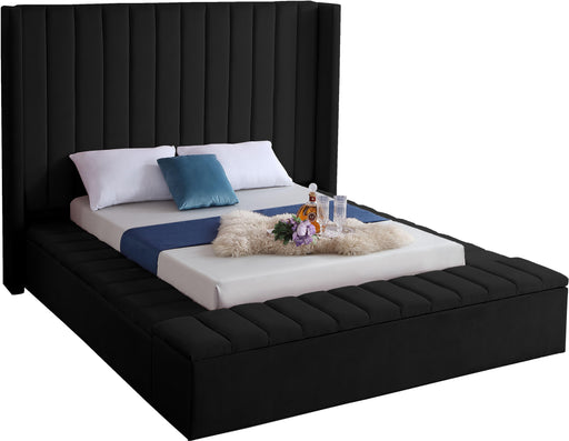 Kiki Black Velvet Queen Bed (3 Boxes) - All Brands Furniture (NJ)