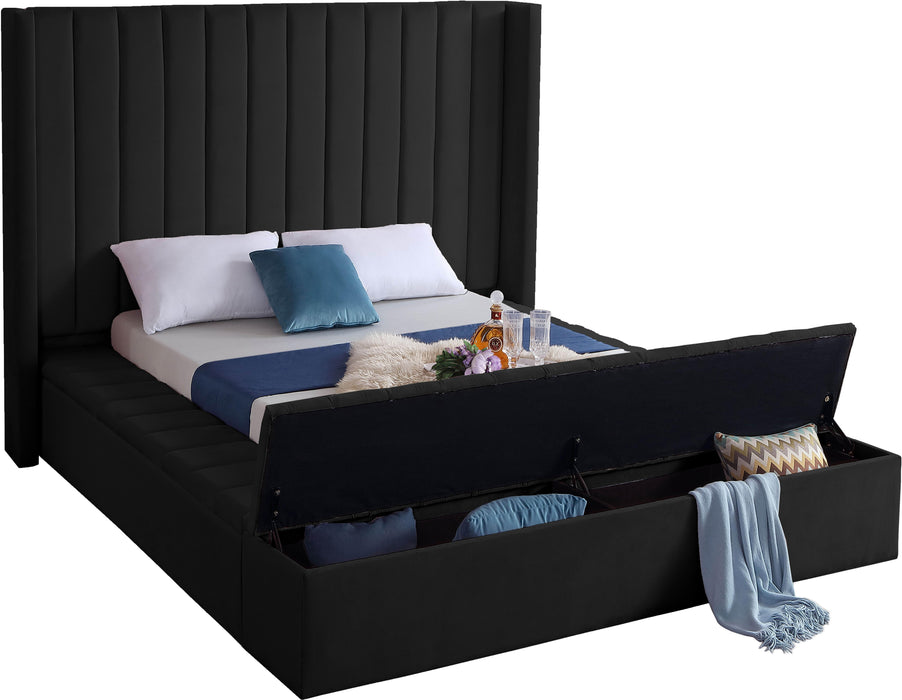 Kiki Black Velvet King Bed (3 Boxes) - All Brands Furniture (NJ)