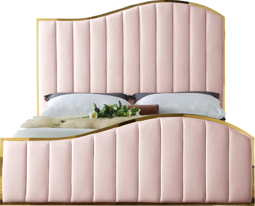 Jolie Pink Velvet Queen Bed (3 Boxes) - All Brands Furniture (NJ)