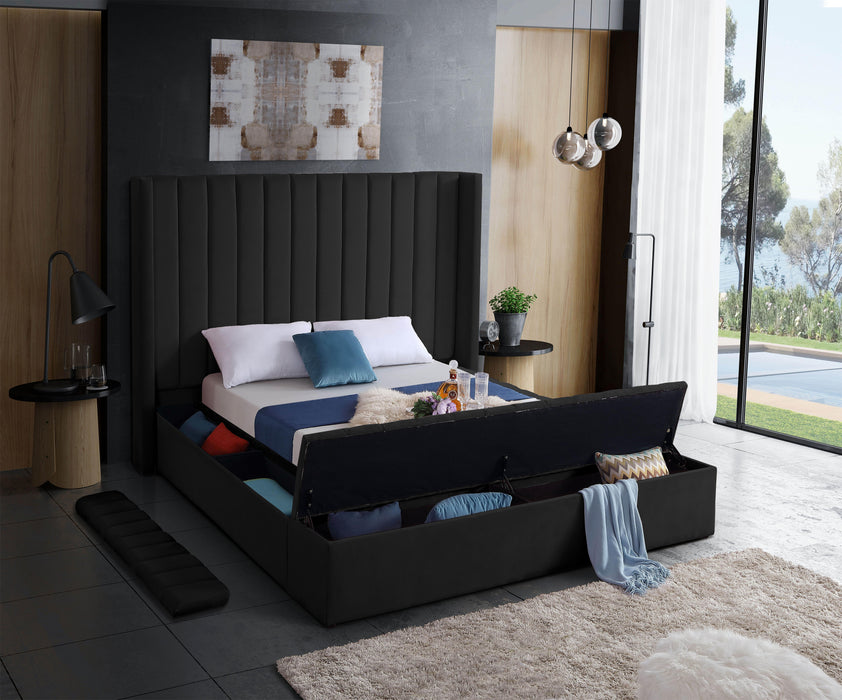 Kiki Black Velvet Queen Bed (3 Boxes) - All Brands Furniture (NJ)
