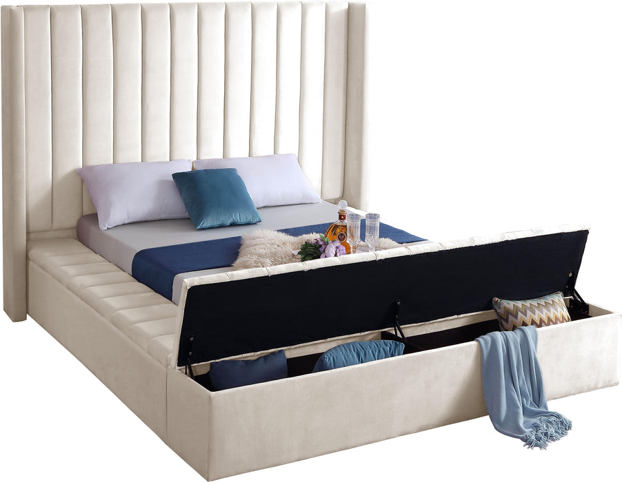 Kiki Cream Velvet King Bed (3 Boxes) - All Brands Furniture (NJ)