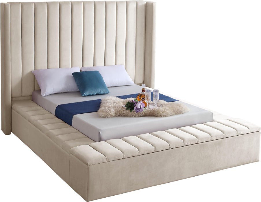 Kiki Cream Velvet King Bed (3 Boxes) - All Brands Furniture (NJ)