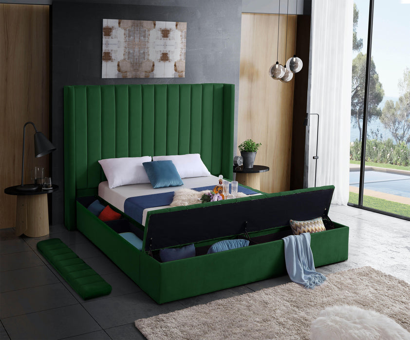 Kiki Green Velvet Queen Bed (3 Boxes) - All Brands Furniture (NJ)