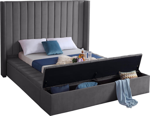 Kiki Grey Velvet Queen Bed (3 Boxes) - All Brands Furniture (NJ)